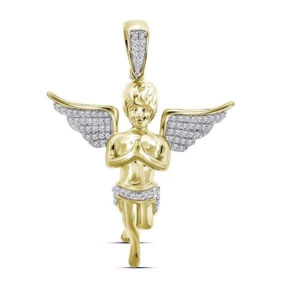 10k Men Diamond Angel ReligionCharm Pendant 1/4CTW - Picture 1 of 1
